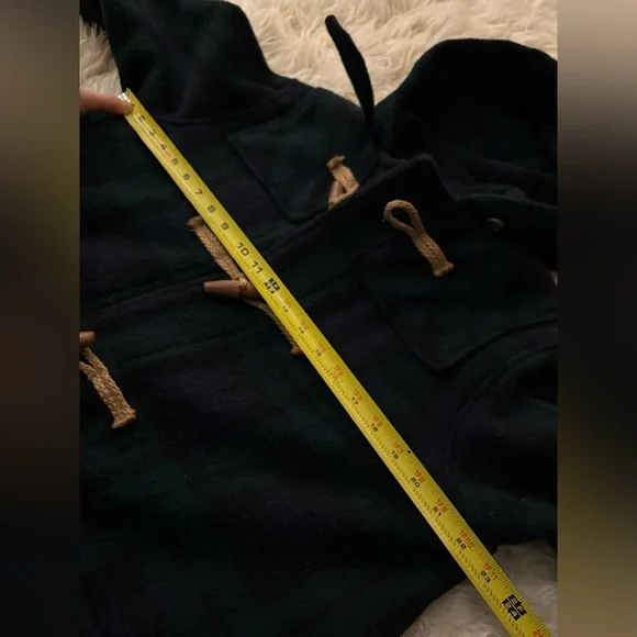 Vintage 90s Ralph Lauren Toggle Coat 100% Wool Duffle Green Plaid Long Overcoat - Picture 4 of 6